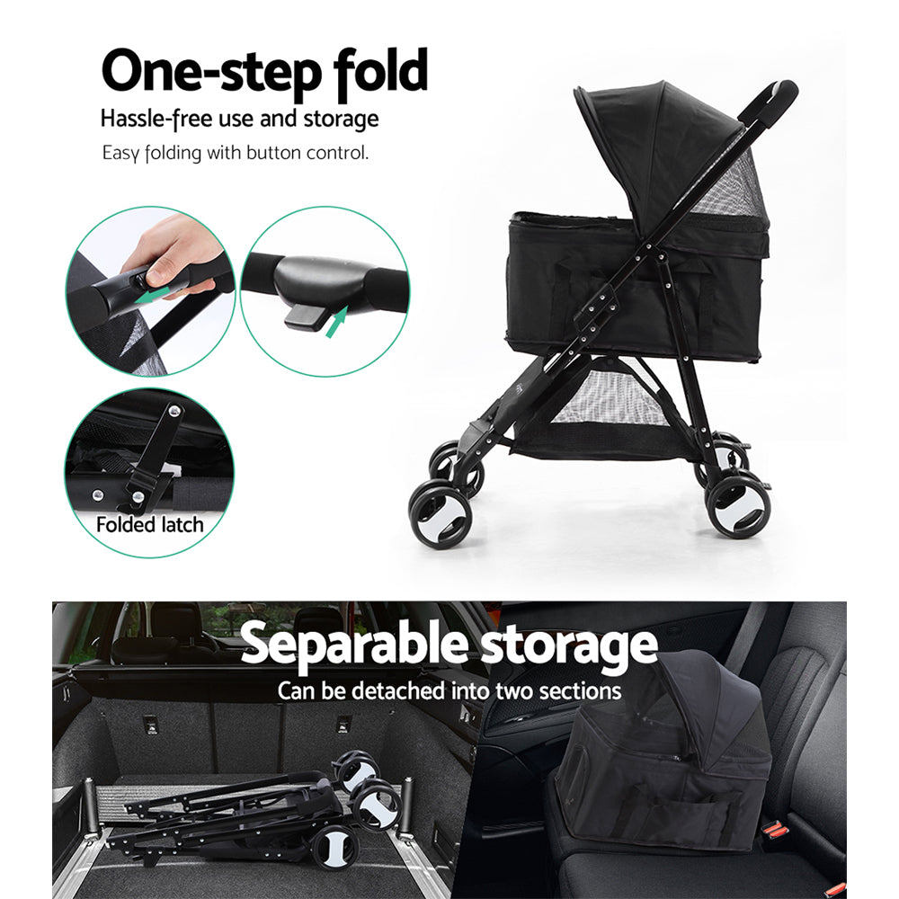Cat Carriers & Crates: i.Pet Pet Stroller Dog Pram Cat Carrier Travel Large Pushchair Foldable 4 Wheels Black