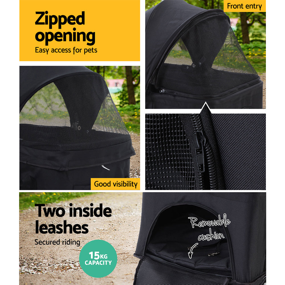Cat Carriers & Crates: i.Pet Pet Stroller Dog Pram Cat Carrier Travel Large Pushchair Foldable 4 Wheels Black
