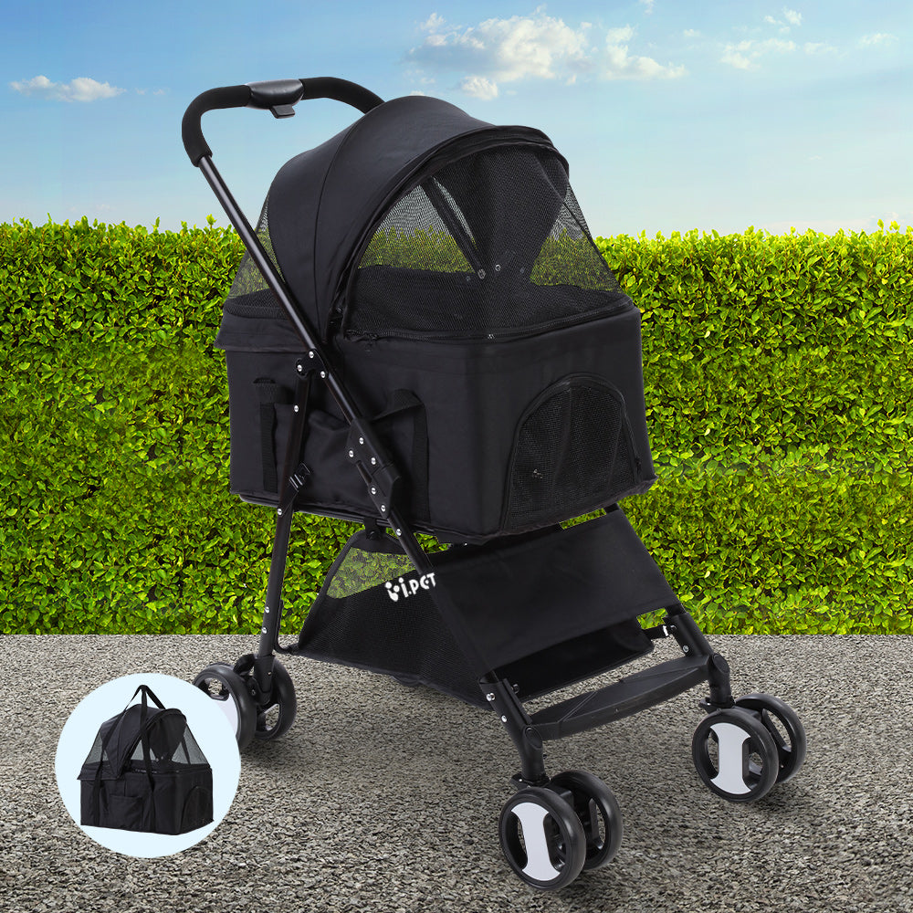Cat Carriers & Crates: i.Pet Pet Stroller Dog Pram Cat Carrier Travel Large Pushchair Foldable 4 Wheels Black