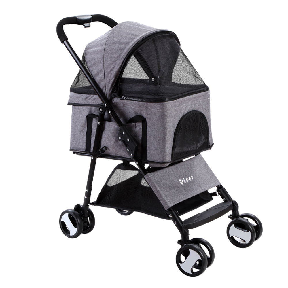 Cat Carriers & Crates: i.Pet Pet Stroller Dog Pram Cat Carrier Travel Large Pushchair Foldable 4 Wheels Grey
