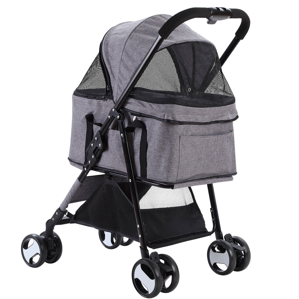 Cat Carriers & Crates: i.Pet Pet Stroller Dog Pram Cat Carrier Travel Large Pushchair Foldable 4 Wheels Grey