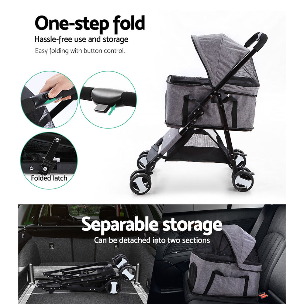 Cat Carriers & Crates: i.Pet Pet Stroller Dog Pram Cat Carrier Travel Large Pushchair Foldable 4 Wheels Grey