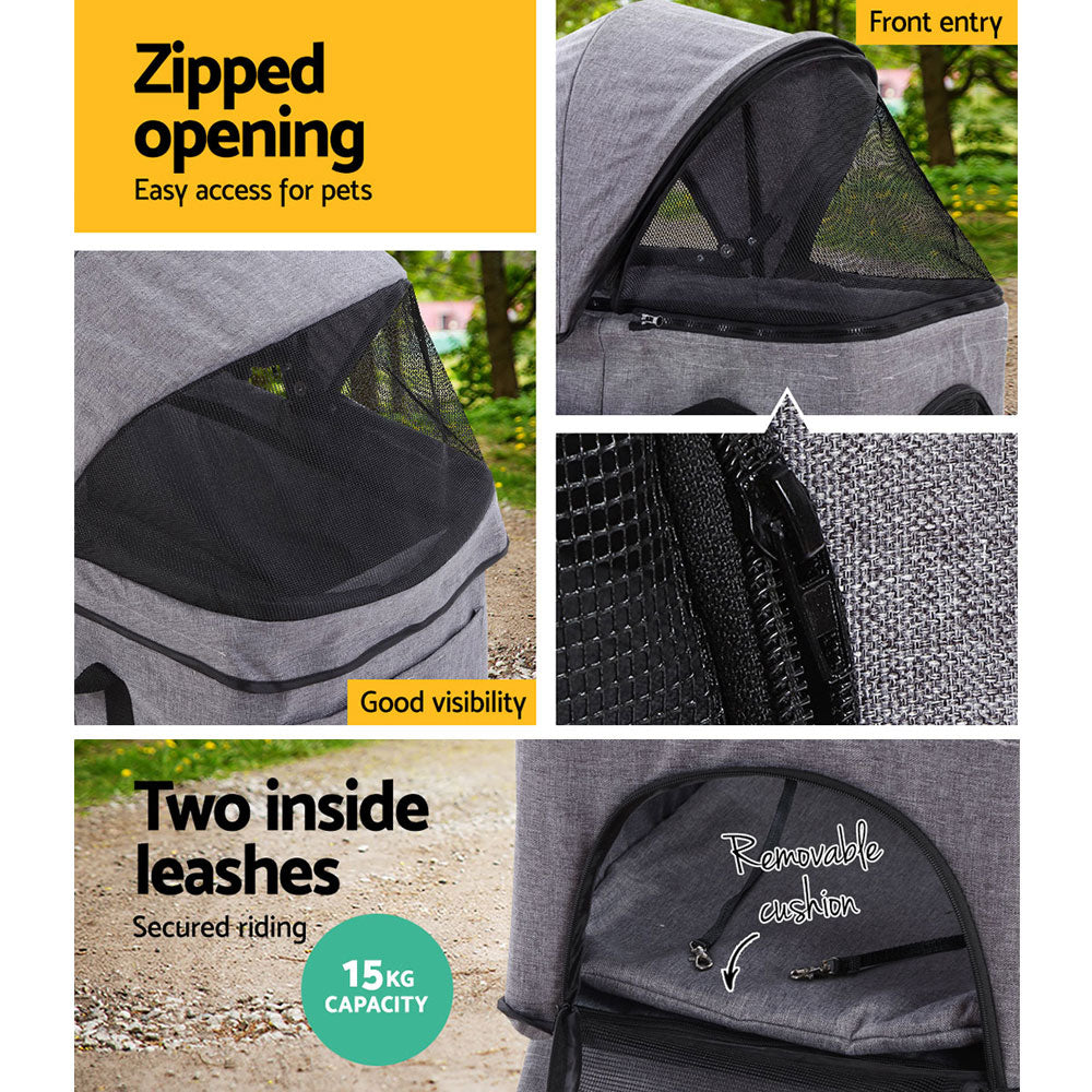 Cat Carriers & Crates: i.Pet Pet Stroller Dog Pram Cat Carrier Travel Large Pushchair Foldable 4 Wheels Grey