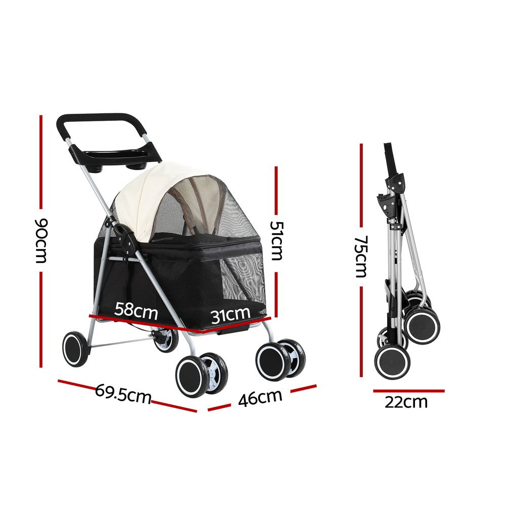 Cat Carriers & Crates: i.Pet Pet Stroller Pram Dog Cat Carrier Cage Large Travel Pushchair Foldable 4 Wheels