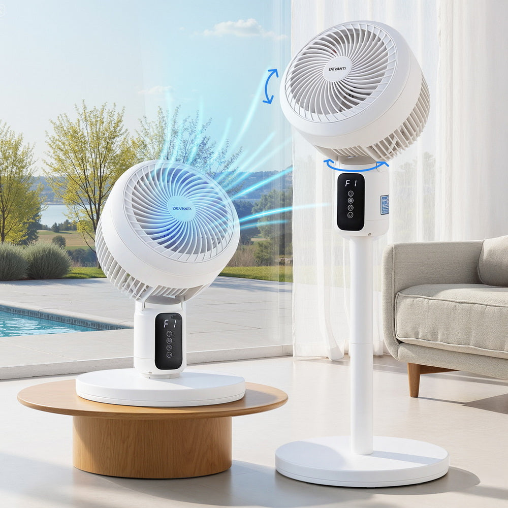 Portable Fans: Devanti Pedestal Fan W/ Remote 3 Speed 12H Timer Height Adjustable Cooling Fan
