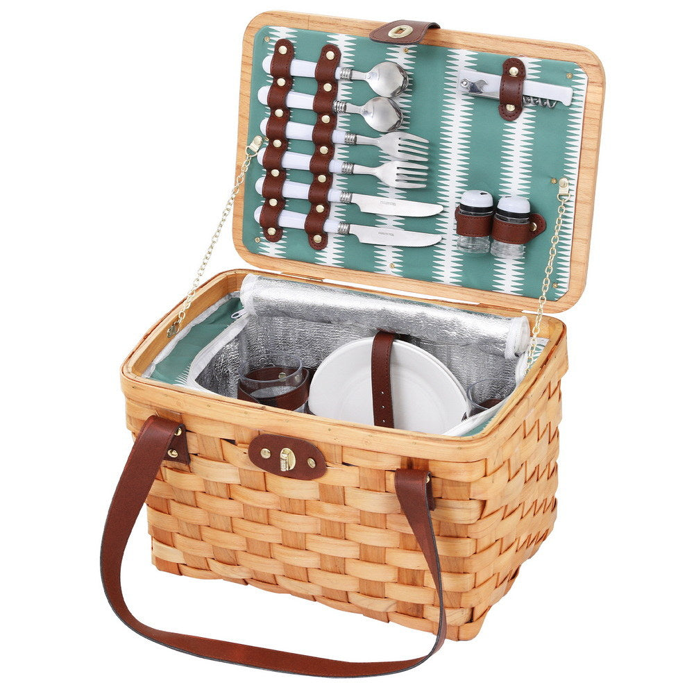 Picnic Baskets: Alfresco 2 Person Picnic Basket Set Wooden Cooler Bag Plates Outdoor Insulated