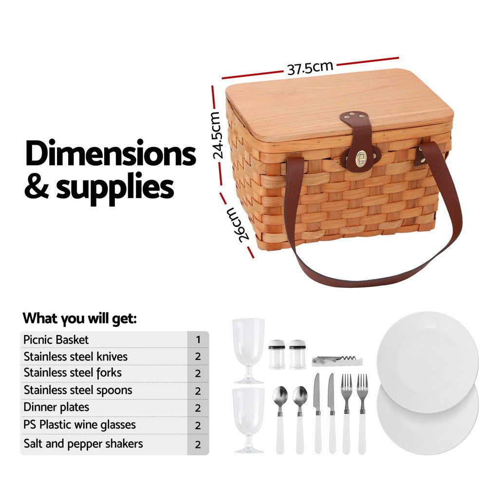 Picnic Baskets: Alfresco 2 Person Picnic Basket Set Wooden Cooler Bag Plates Outdoor Insulated