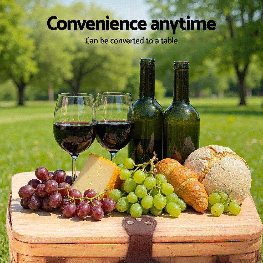 Picnic Baskets: Alfresco 2 Person Picnic Basket Set Wooden Cooler Bag Plates Outdoor Insulated
