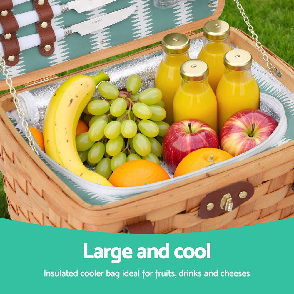 Picnic Baskets: Alfresco 2 Person Picnic Basket Set Wooden Cooler Bag Plates Outdoor Insulated