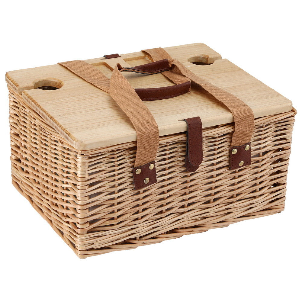 Picnic Baskets: Alfresco 2 Person Picnic Basket Set with Table Blanket Cooler Wooden Insulated