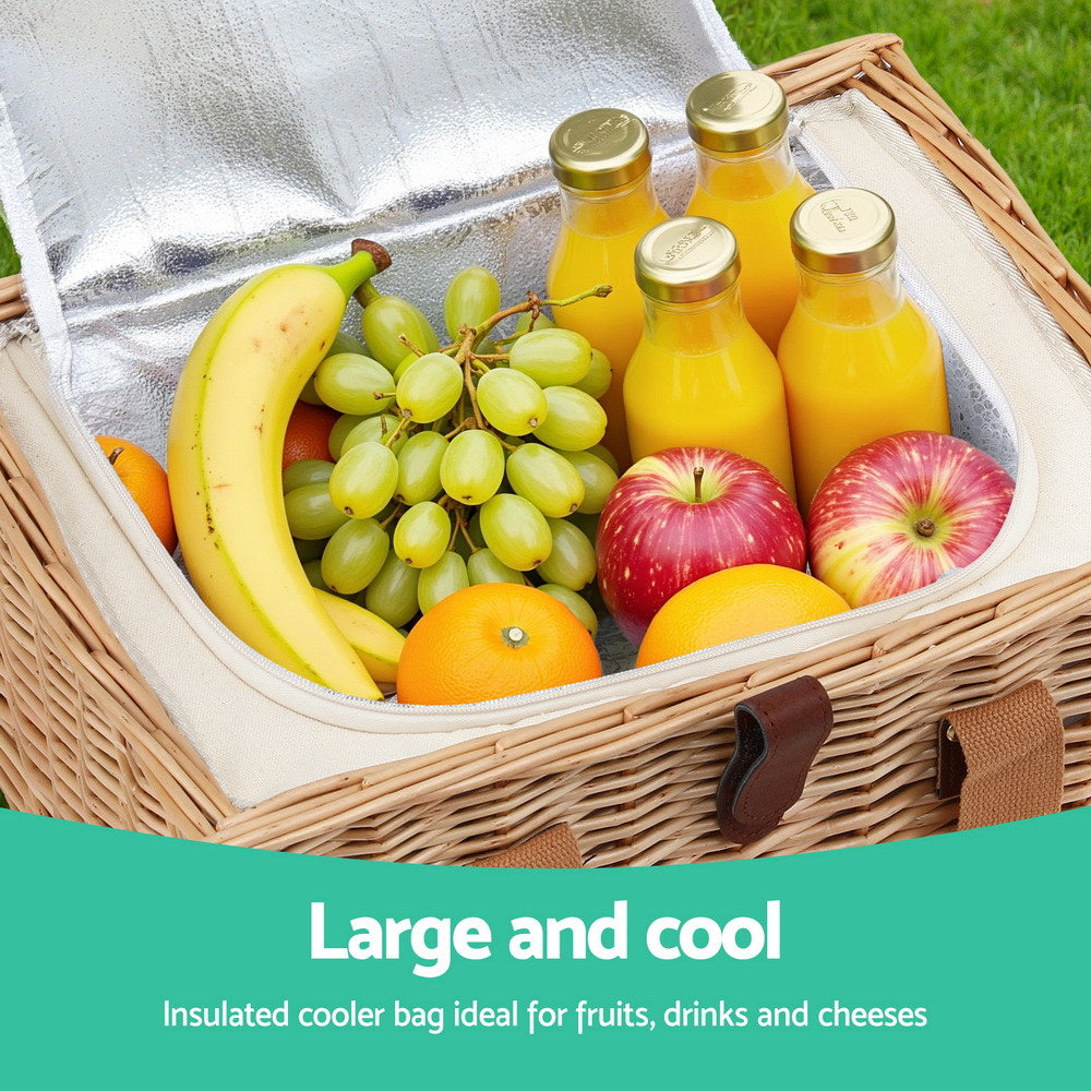 Picnic Baskets: Alfresco 2 Person Picnic Basket Set with Table Blanket Cooler Wooden Insulated