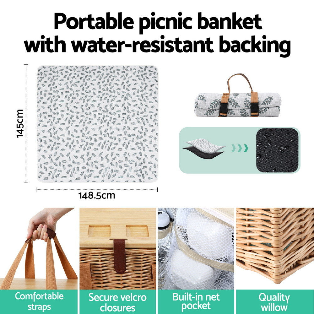 Picnic Baskets: Alfresco 2 Person Picnic Basket Set with Table Blanket Cooler Wooden Insulated