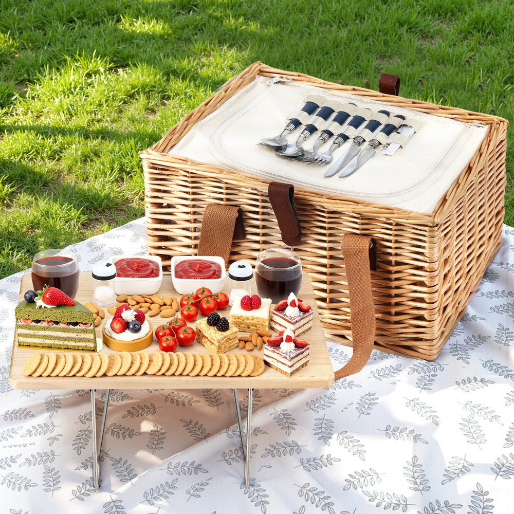 Picnic Baskets: Alfresco 2 Person Picnic Basket Set with Table Blanket Cooler Wooden Insulated