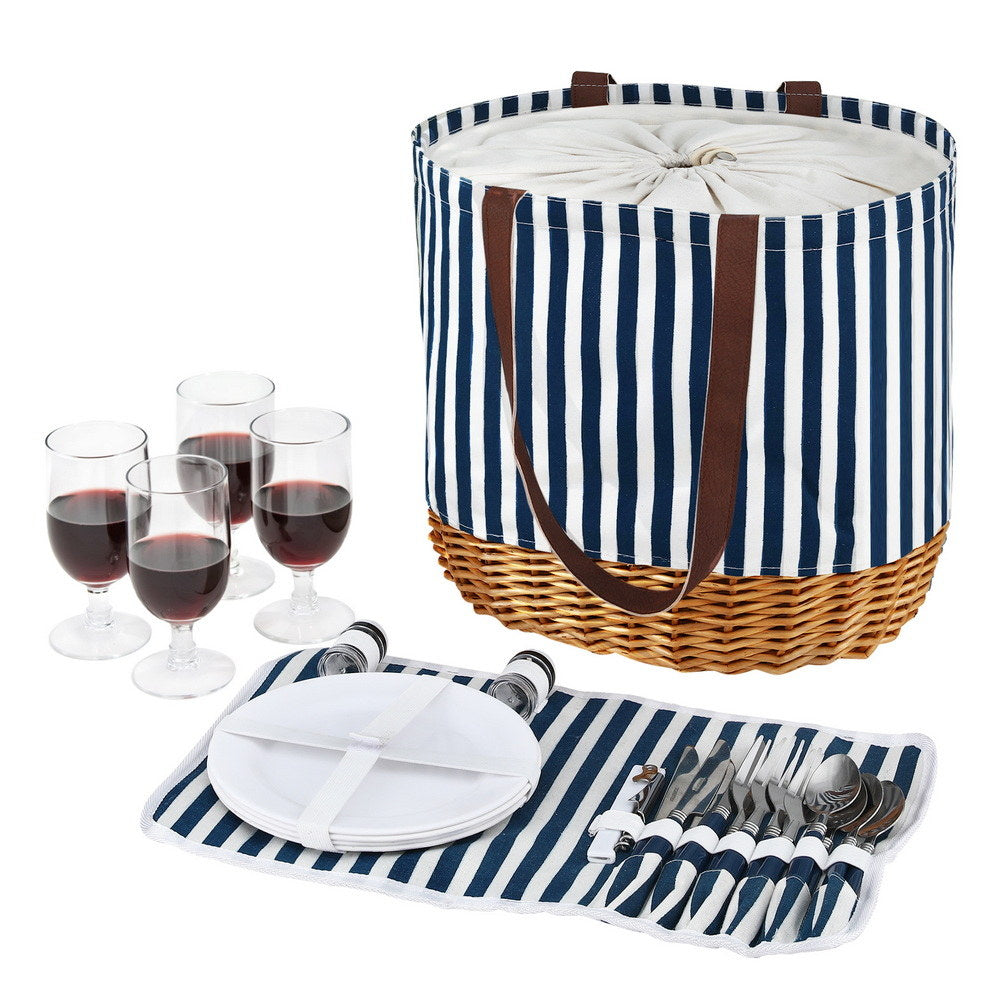 Picnic Baskets: Alfresco 4 Person Picnic Basket Bag Set Wooden Blanket Cooler Outdoor Insulated