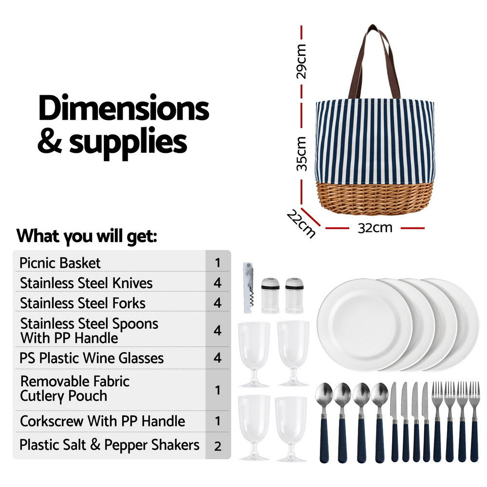 Picnic Baskets: Alfresco 4 Person Picnic Basket Bag Set Wooden Blanket Cooler Outdoor Insulated