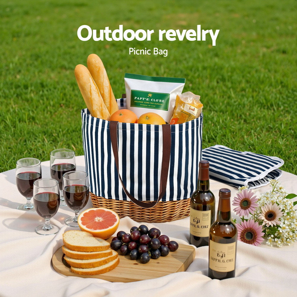 Picnic Baskets: Alfresco 4 Person Picnic Basket Bag Set Wooden Blanket Cooler Outdoor Insulated