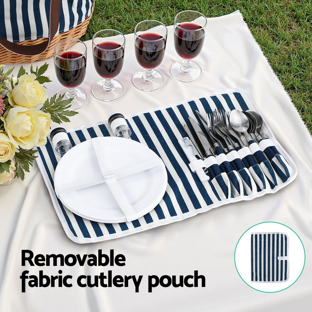 Picnic Baskets: Alfresco 4 Person Picnic Basket Bag Set Wooden Blanket Cooler Outdoor Insulated