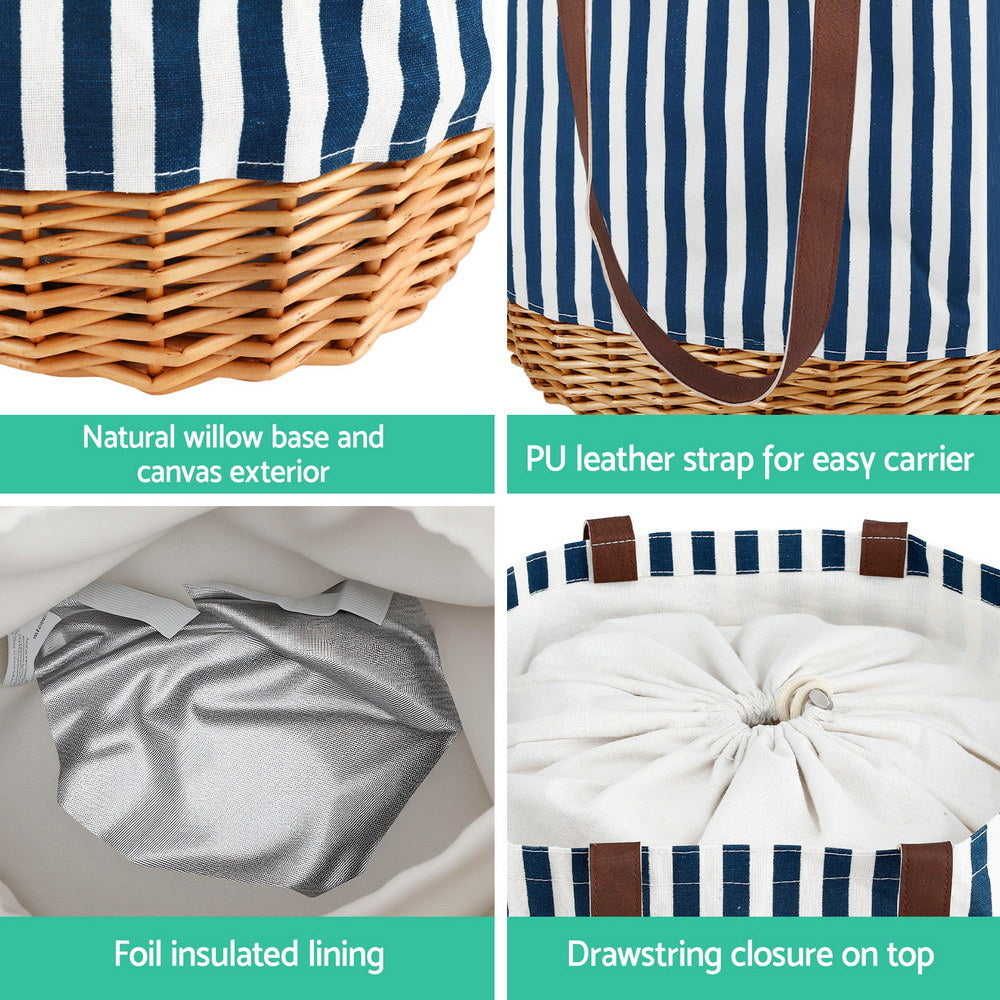Picnic Baskets: Alfresco 4 Person Picnic Basket Bag Set Wooden Blanket Cooler Outdoor Insulated