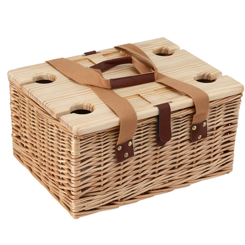 Picnic Baskets: Alfresco 4 Person Picnic Basket Set with Table Blanket Cooler Wooden Insulated
