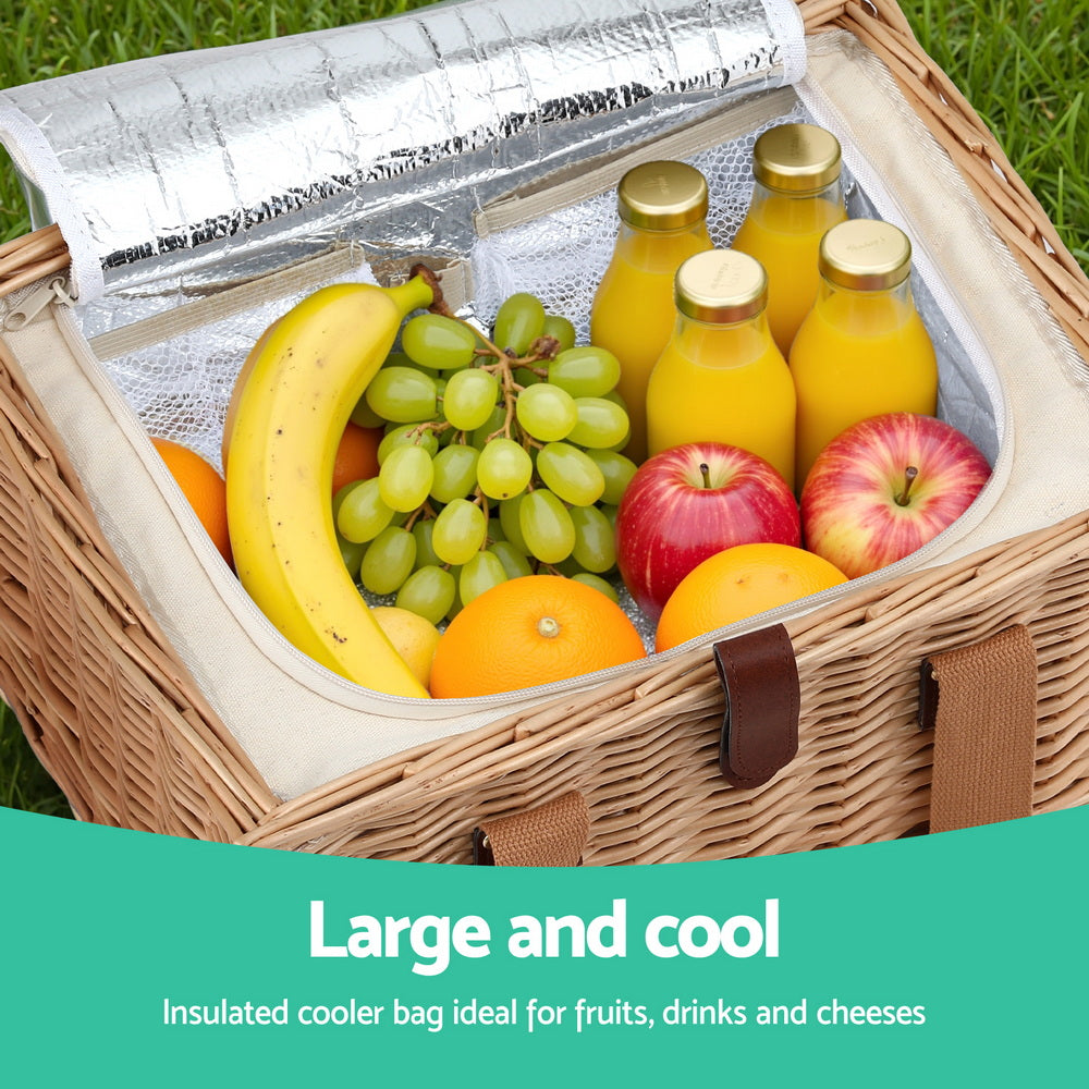 Picnic Baskets: Alfresco 4 Person Picnic Basket Set with Table Blanket Cooler Wooden Insulated
