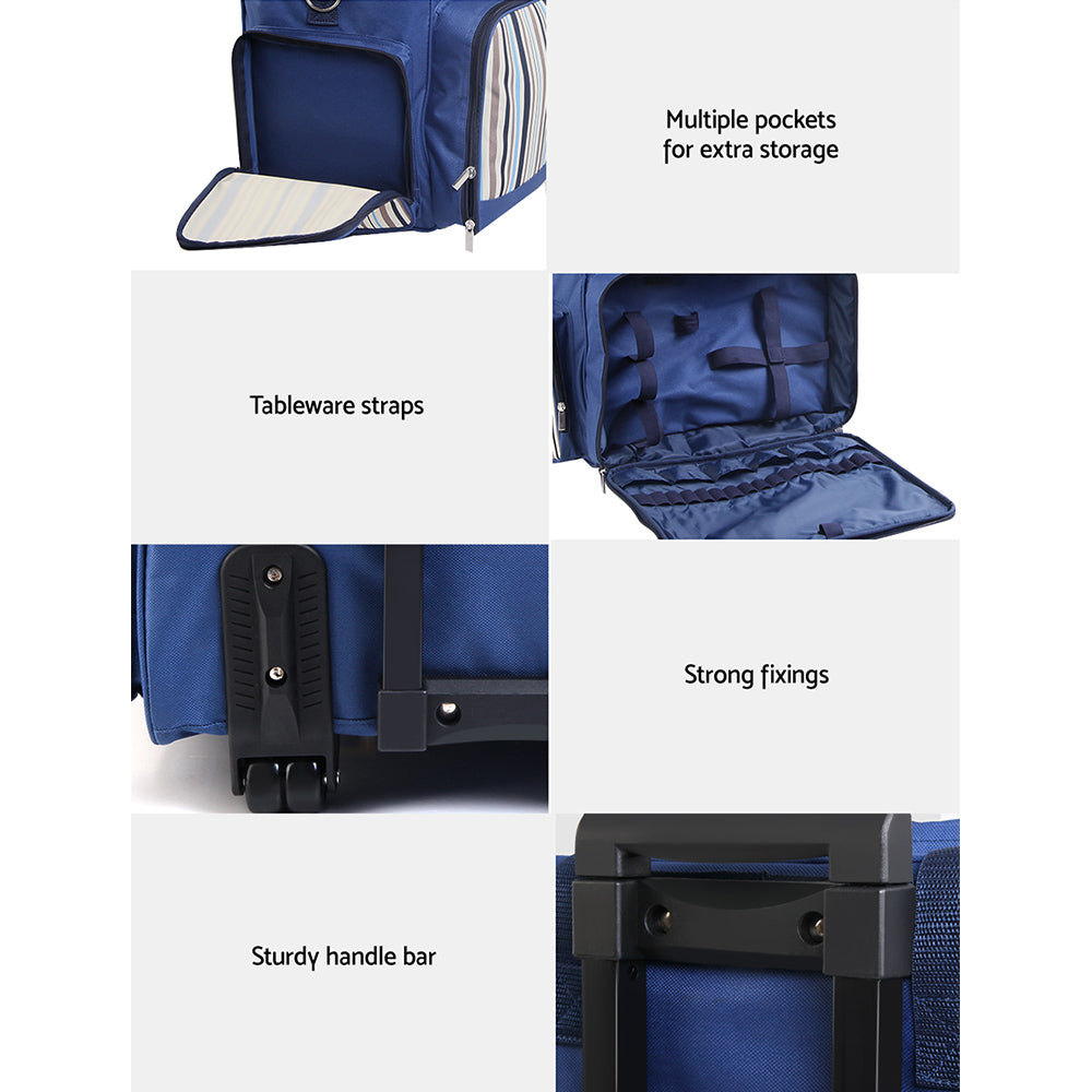 Picnic Baskets: Alfresco 6 Person Picnic Basket Set Bag Wheels Insulated Trolley