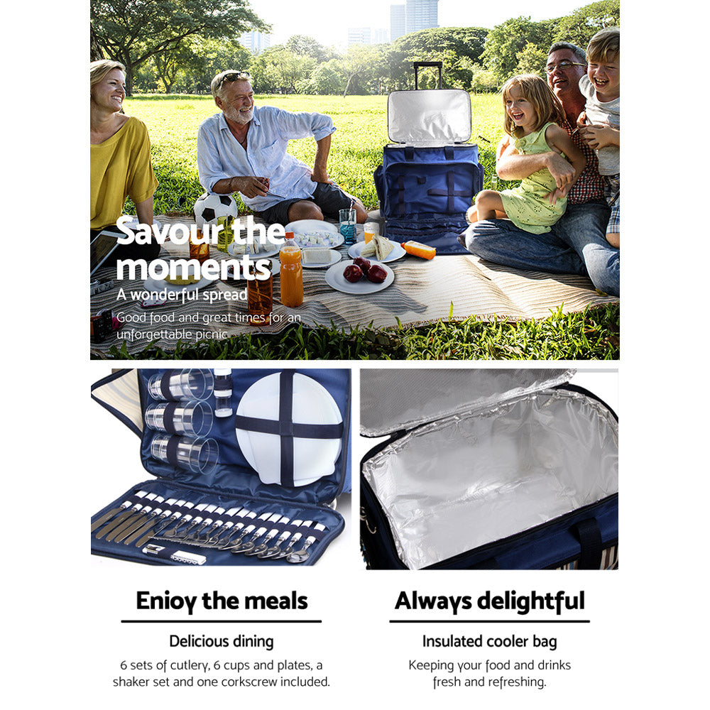 Picnic Baskets: Alfresco 6 Person Picnic Basket Set Bag Wheels Insulated Trolley