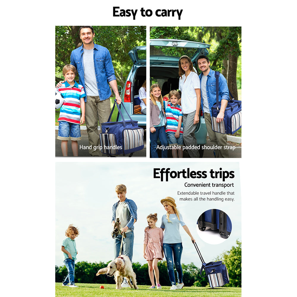 Picnic Baskets: Alfresco 6 Person Picnic Basket Set Bag Wheels Insulated Trolley