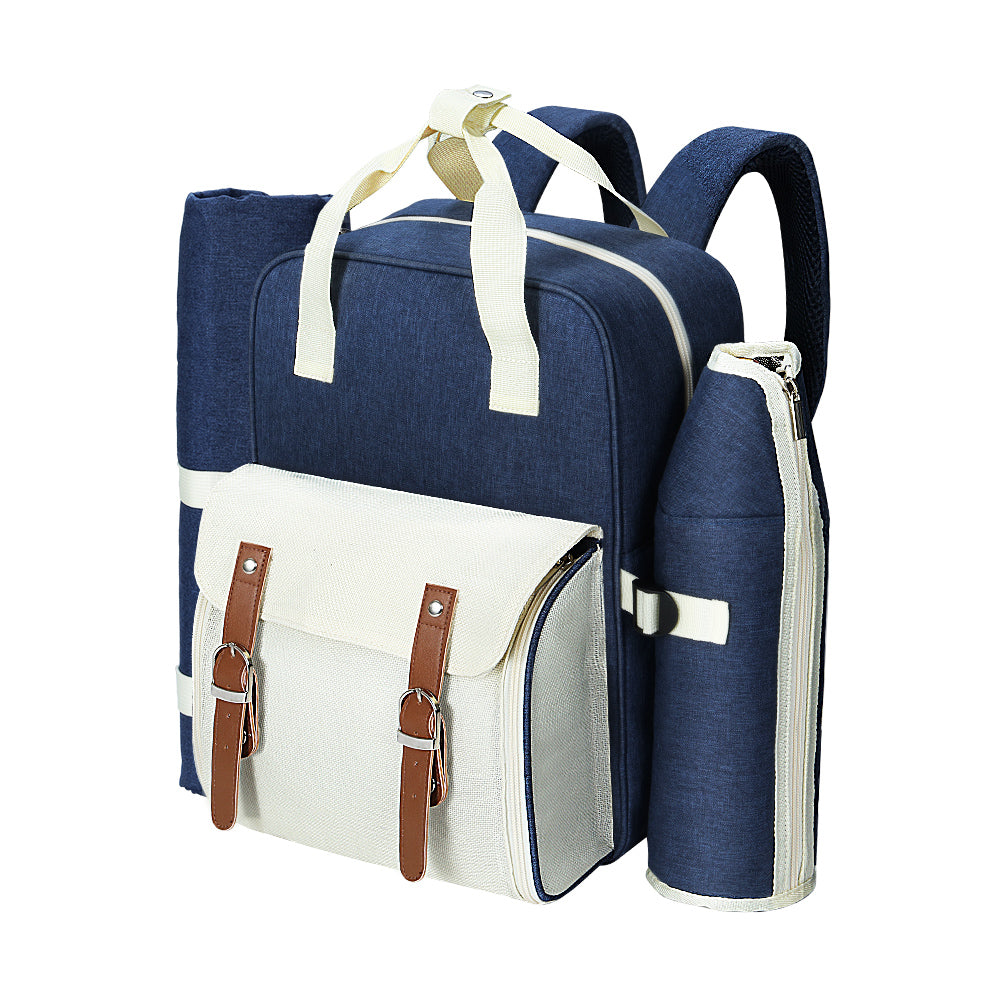 Picnic Baskets: Alfresco 4 Person Picnic Basket Set Backpack Bag Insulated Blue