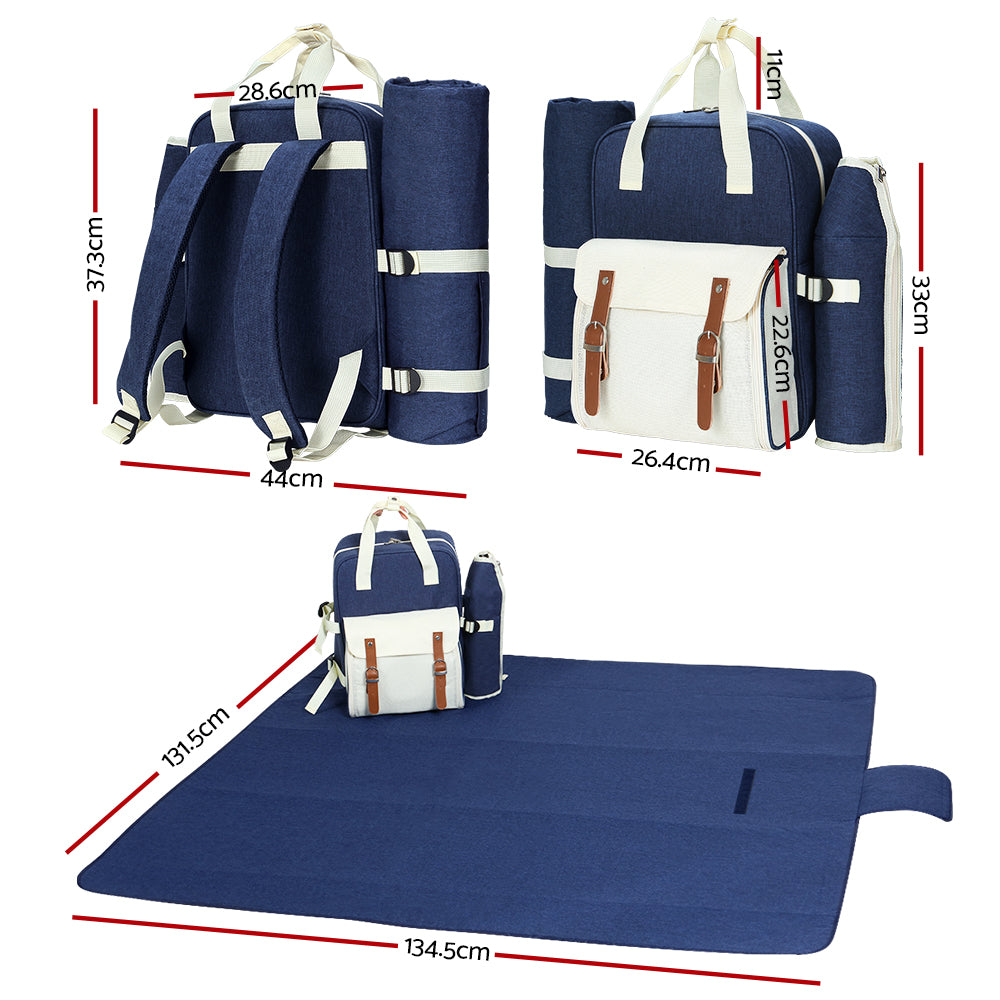 Picnic Baskets: Alfresco 4 Person Picnic Basket Set Backpack Bag Insulated Blue