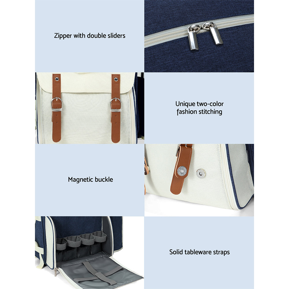 Picnic Baskets: Alfresco 4 Person Picnic Basket Set Backpack Bag Insulated Blue