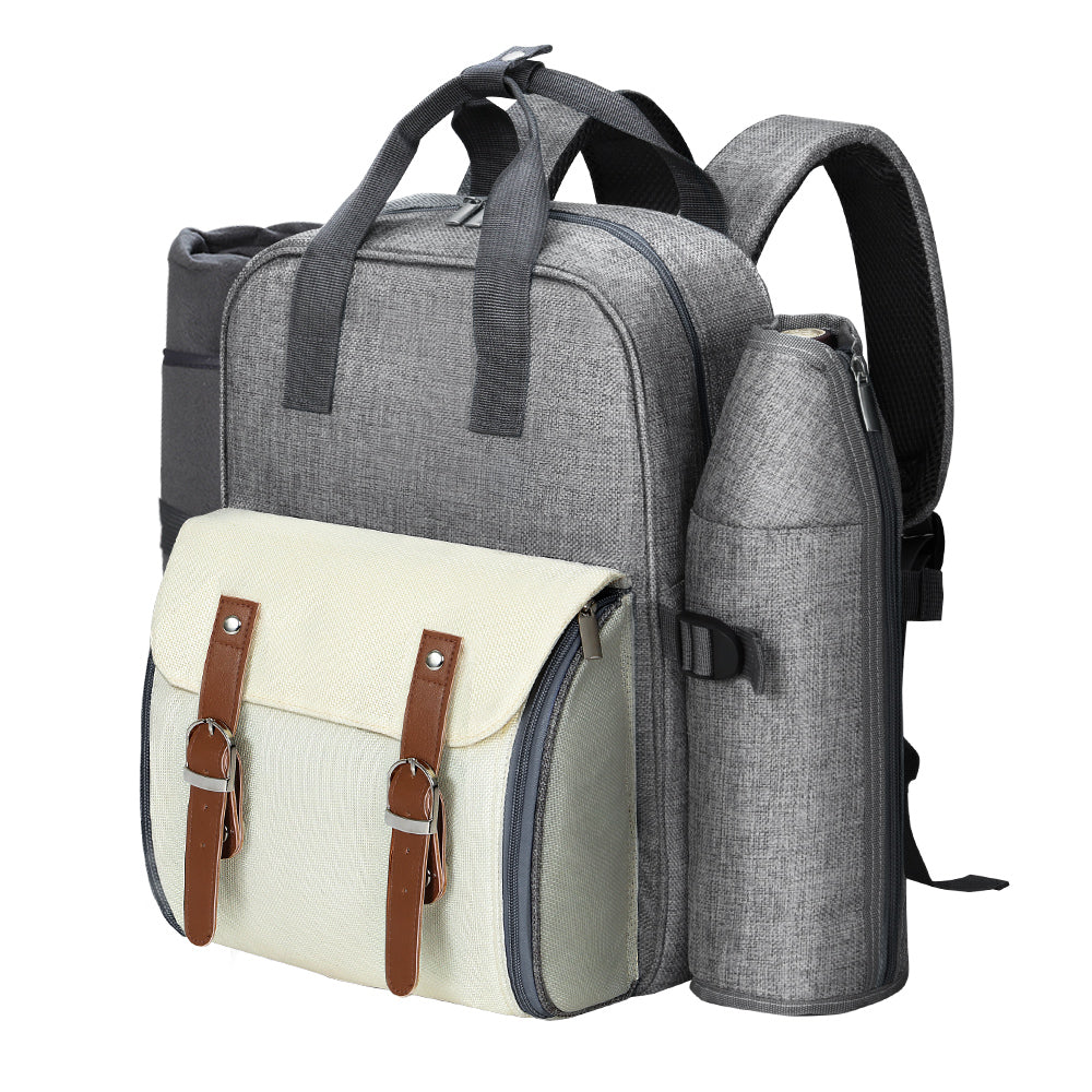 Picnic Baskets: Alfresco 4 Person Picnic Basket Set Backpack Bag Insulated Grey