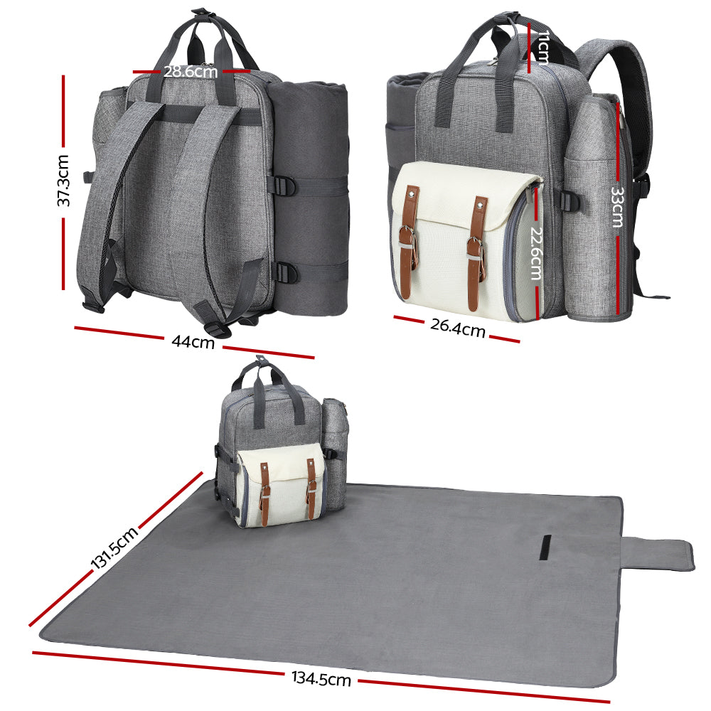 Picnic Baskets: Alfresco 4 Person Picnic Basket Set Backpack Bag Insulated Grey