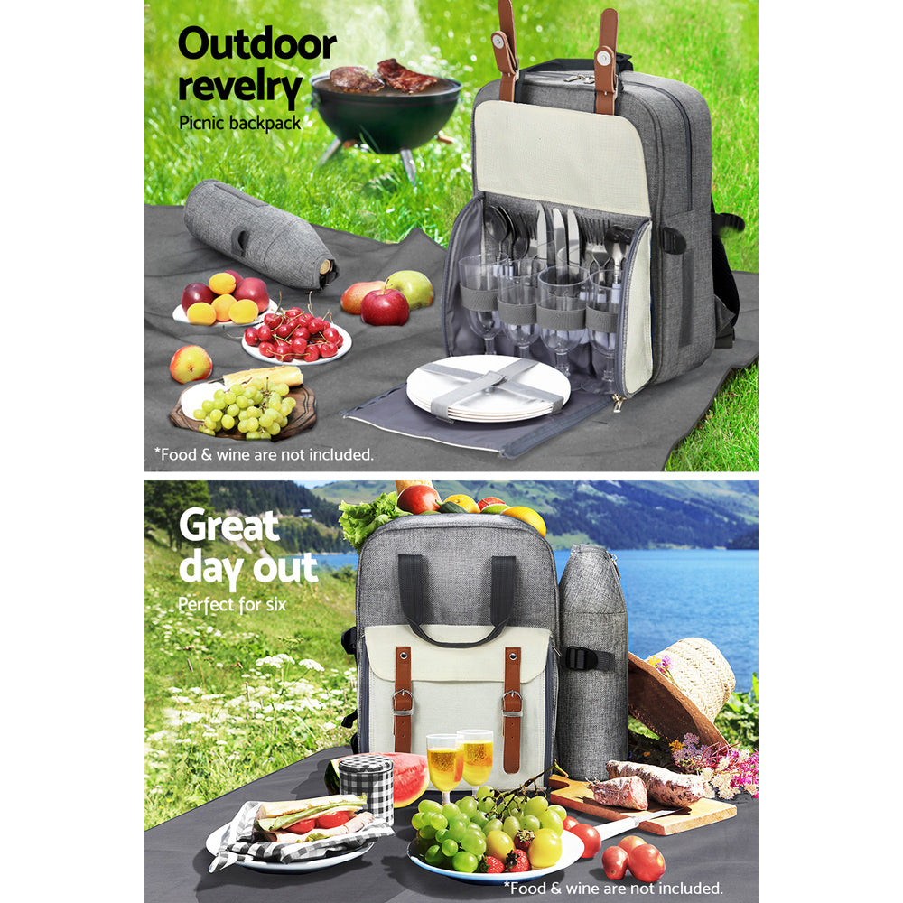 Picnic Baskets: Alfresco 4 Person Picnic Basket Set Backpack Bag Insulated Grey