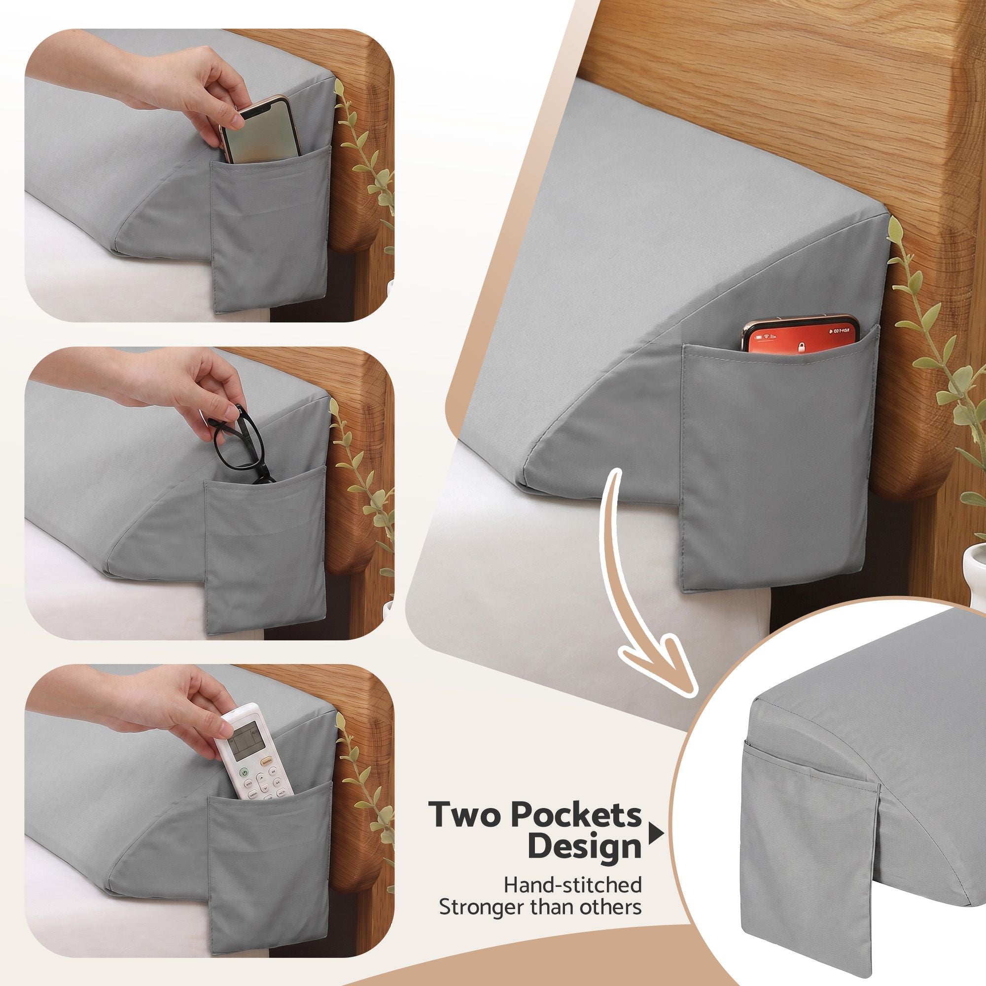 Giselle Double Bed Wedge Pillow For Headboard, Close Gap And Stop Pillows Sliding, Perfect For Dorm Or Tatami Reading, 25D Foam Mattress Gap Filler With 2 Side Pockets, Washable 110gsm Cover