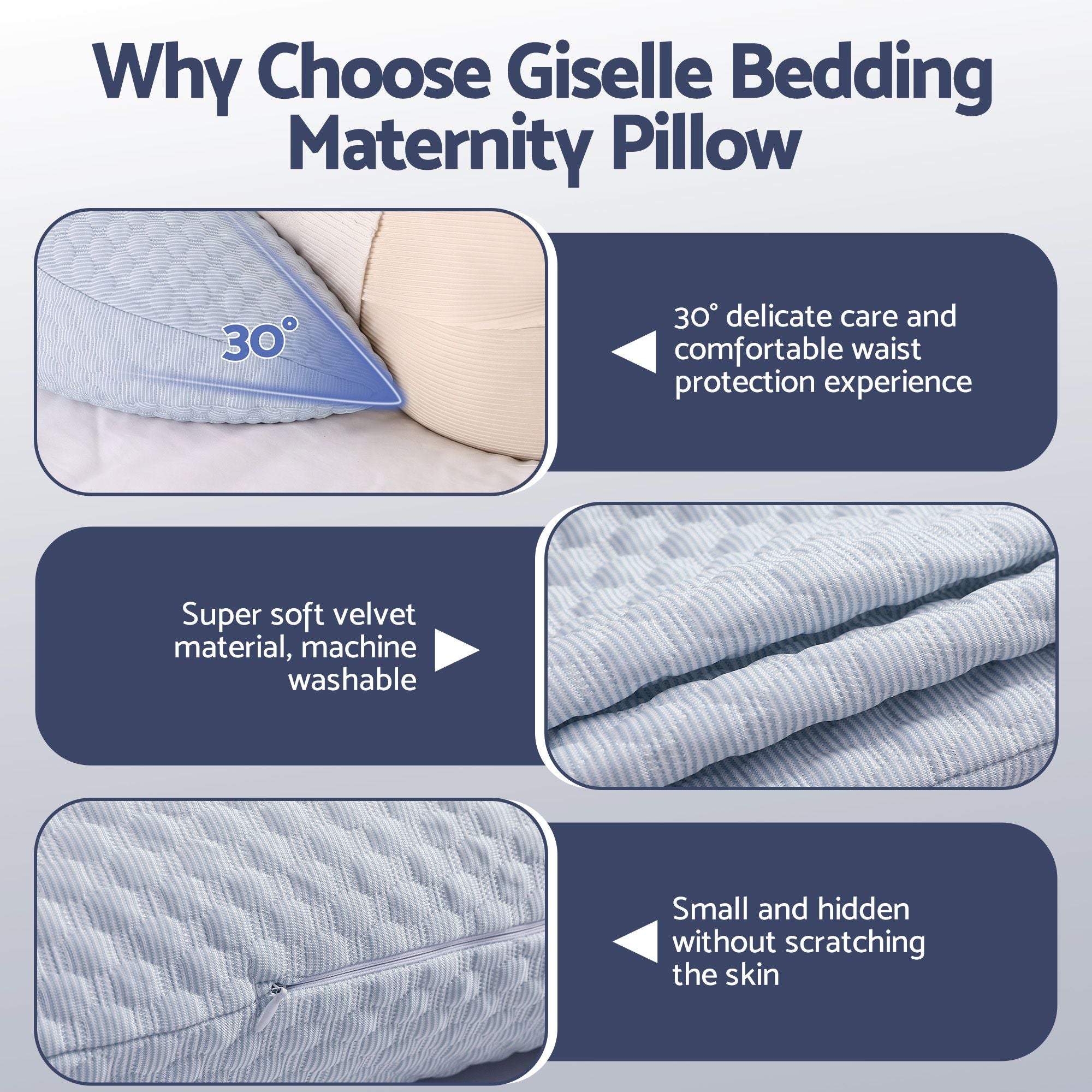Giselle Bedding Cooling Pregnancy Pillow Adjustable Maternity Pillow for Sleeping, Body Pillows for Adults Support Back, Belly, and Hips, Blue 37x87 cm