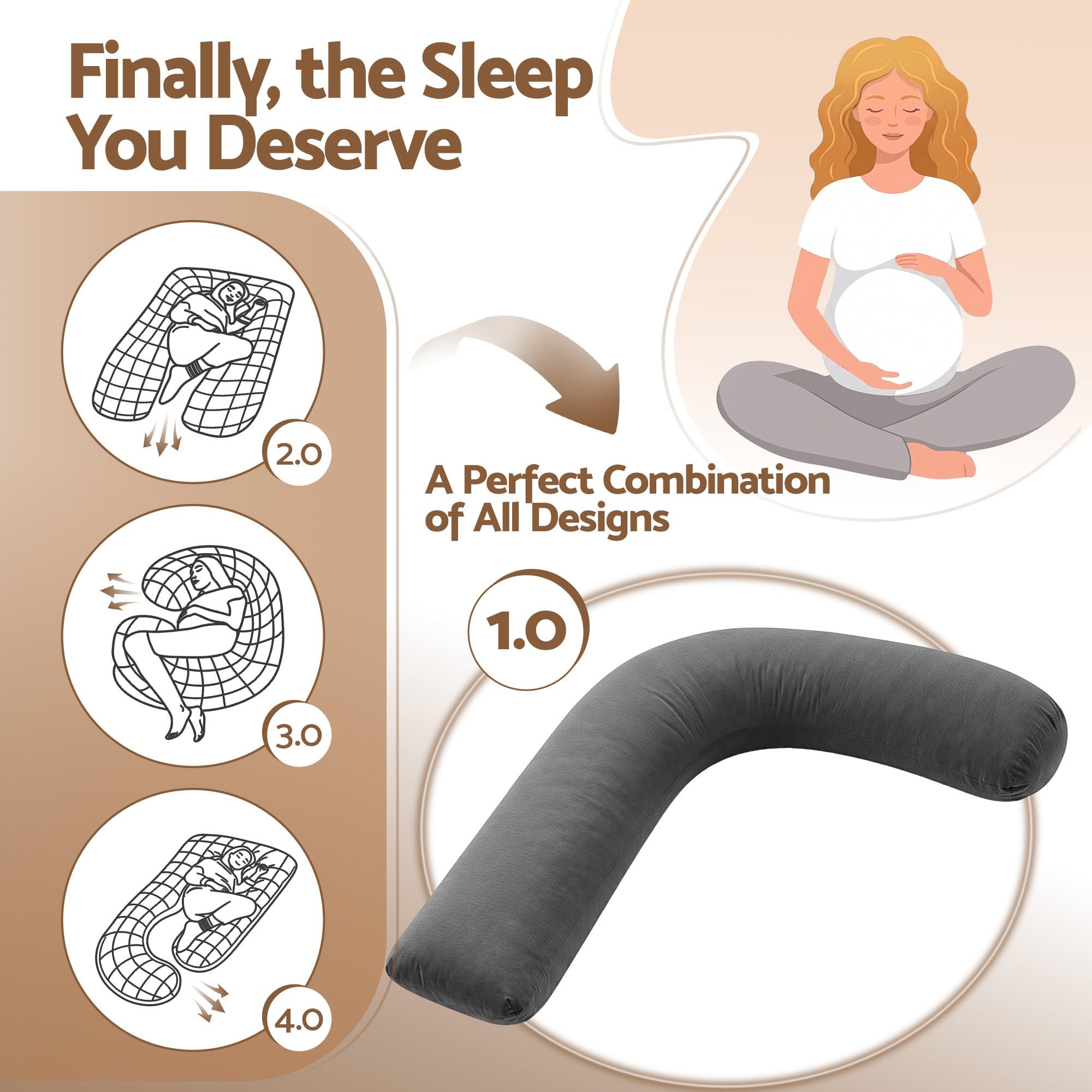 Giselle Bedding Pregnancy Pillow for Side Sleeping L-Shaped Maternity Body Pillow for Women 100% Cotton Jersey Cover for Head Neck Belly Support, 63x115 cm Grey