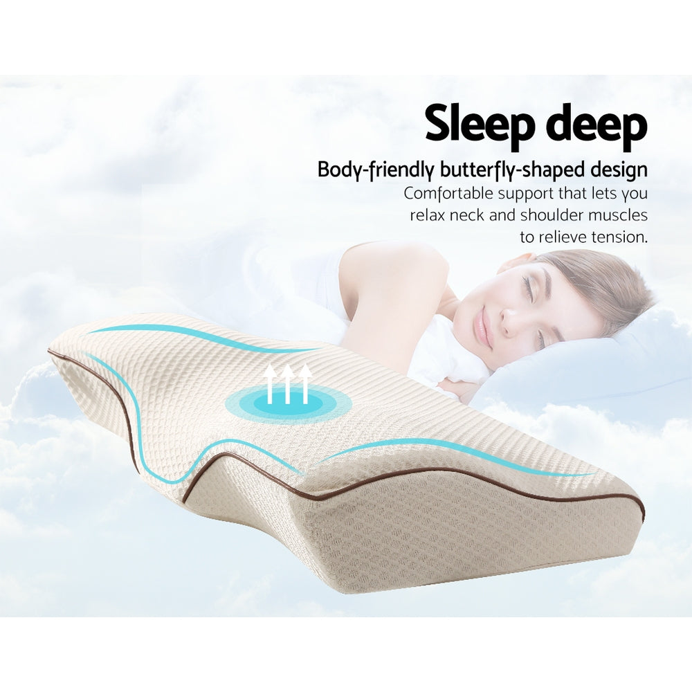 Pillows: Giselle Memory Foam Pillow Neck Cervical Butterfly Ergonomic Support White