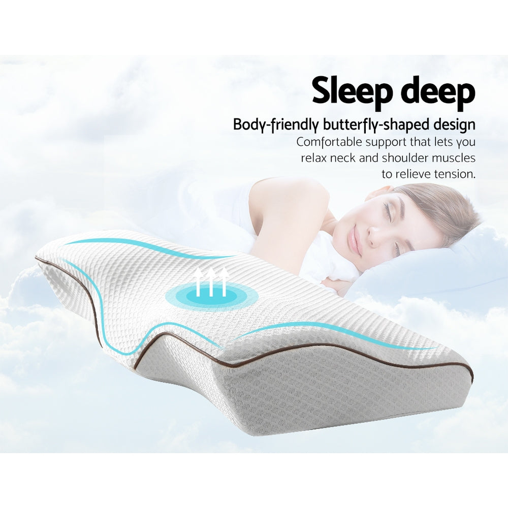 Pillows: Giselle Memory Foam Pillow Neck Cervical Butterfly Ergonomic Support Grey