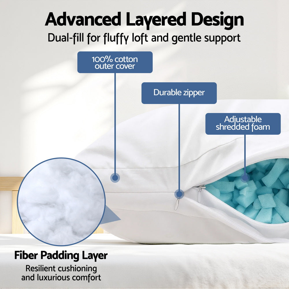 Pillows: Giselle Bedding Shredded Memory Foam Pillow Adjustable Loft