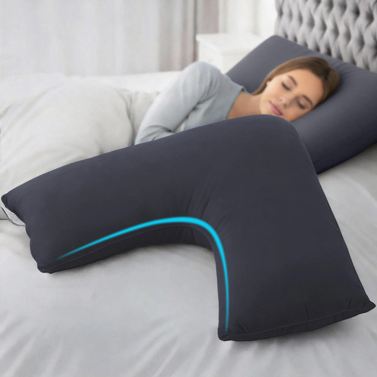 Giselle V Shape Pillow Boomerang Nursing Body Cushion Grey
