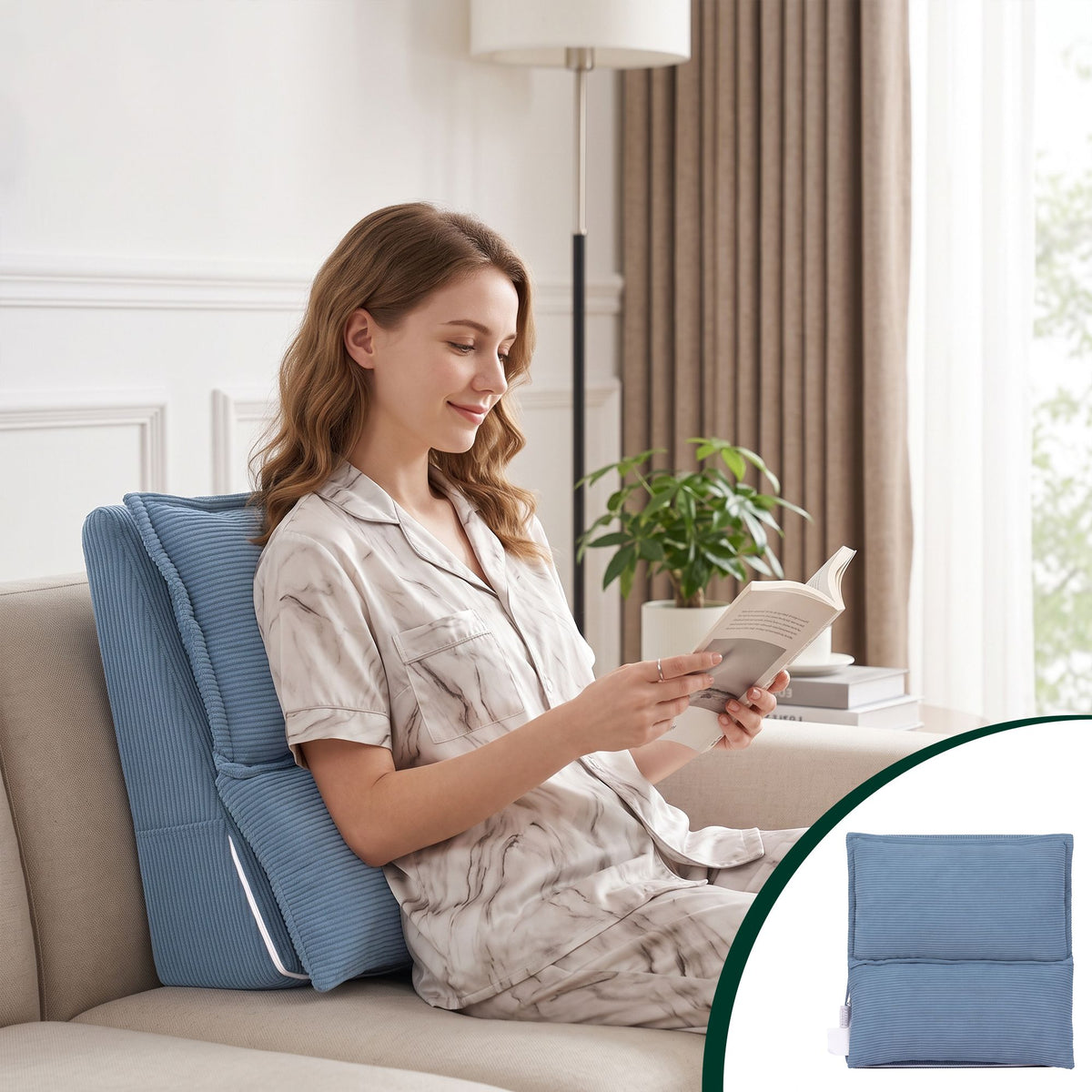 Giselle Reading Pillow For Sitting In Bed, No-Sag 25D Foam Base, Modular Backrest With Dual Pockets For Gaming, 52x51x26cm Corduroy Cover