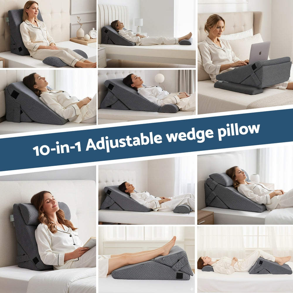 Pillows: Giselle Bedding Adjustable Wedge Pillow Grey