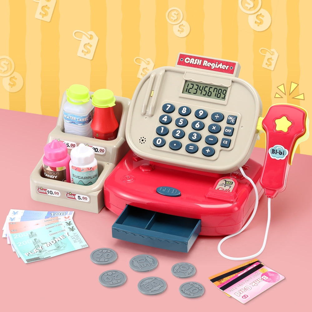 Pretend Play: Keezi Kids Cash Register Calculator Pretend Play Shops Money Checkout Toys Set