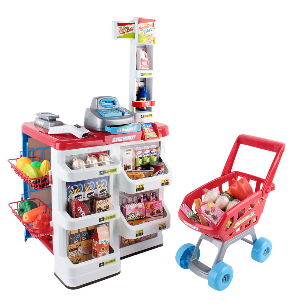 Pretend Play: Keezi Kids Pretend Role Play Supermarket 24 Piece Playset Cash Register Trolley