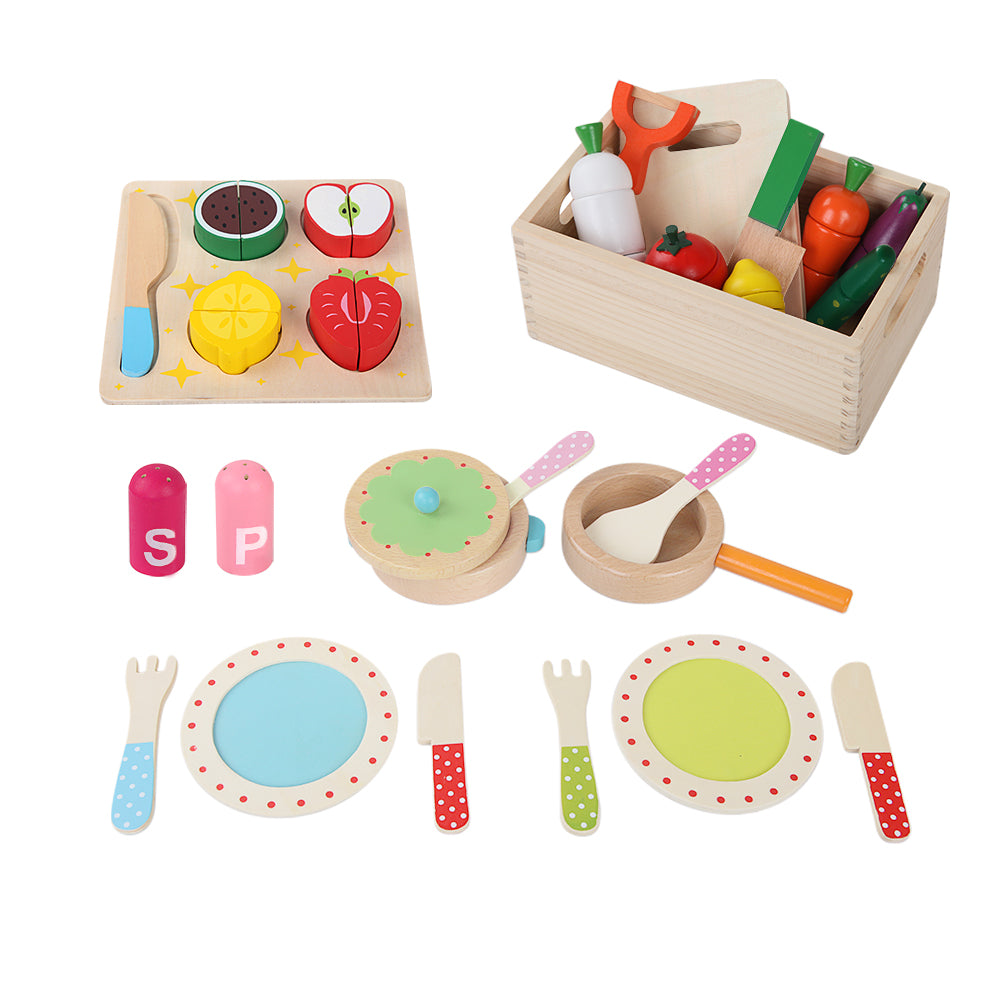 Pretend Play: Keezi Kids Kitchen Play Set Wooden Pretend Toys Cooking Utensils Pots Pans Food