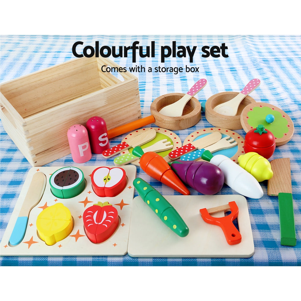 Pretend Play: Keezi Kids Kitchen Play Set Wooden Pretend Toys Cooking Utensils Pots Pans Food