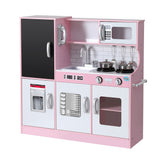Pretend Play: Keezi Kids Wooden Pretend Kitchen Play Set Cooking Toys Pot Ice Cup Oven Blackboard 80CM Pink
