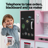 Pretend Play: Keezi Kids Wooden Pretend Kitchen Play Set Cooking Toys Pot Ice Cup Oven Blackboard 80CM Pink