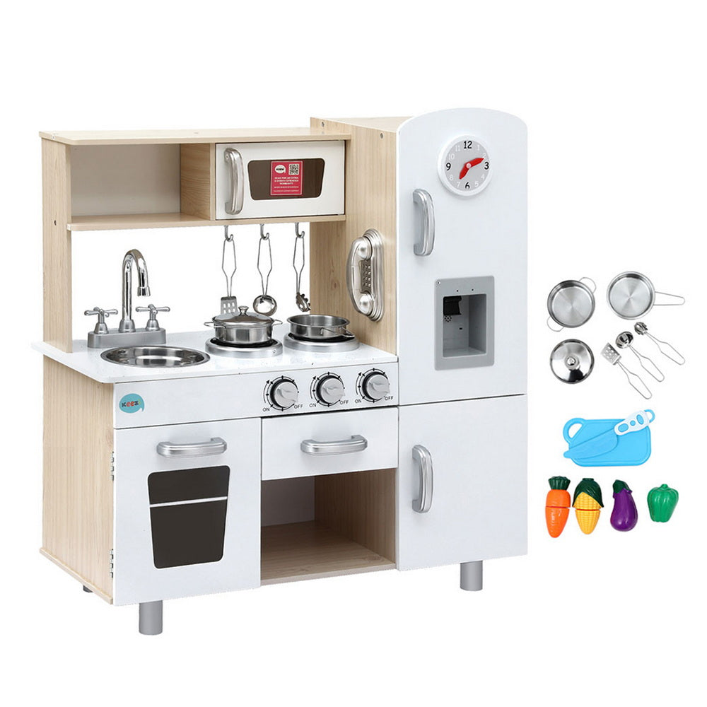 Pretend Play: Keezi Kids Kitchen Play Set Wooden Pretend Toys Cooking Children Clock Beige