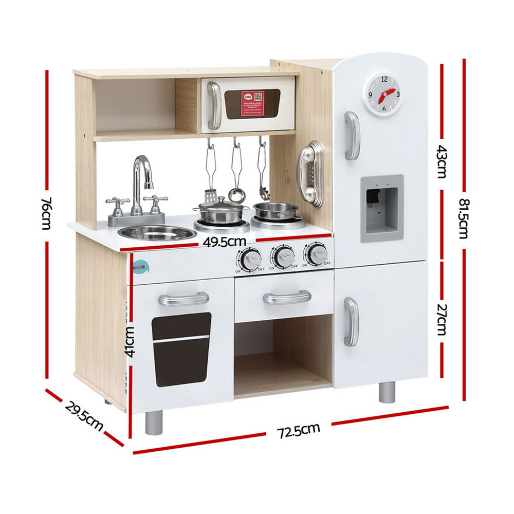 Pretend Play: Keezi Kids Kitchen Play Set Wooden Pretend Toys Cooking Children Clock Beige